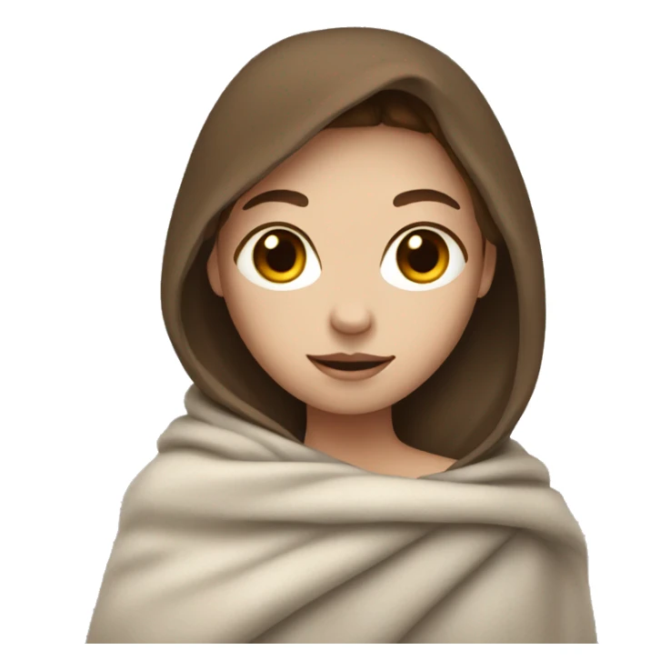 White skinned girl with brown hair wrapped in a blanket sticker