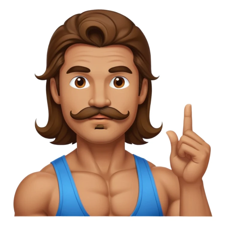 super jacked guy with long hair and a mustache blowing a kiss sticker