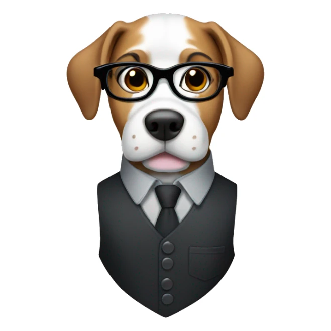 A dog wearing glasses, a black button up shirt and a dark grey vest  sticker