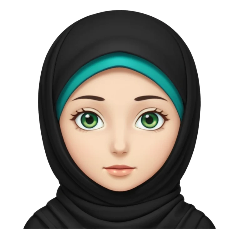 a girl wearing a black hijab and has green and blue eyes sticker