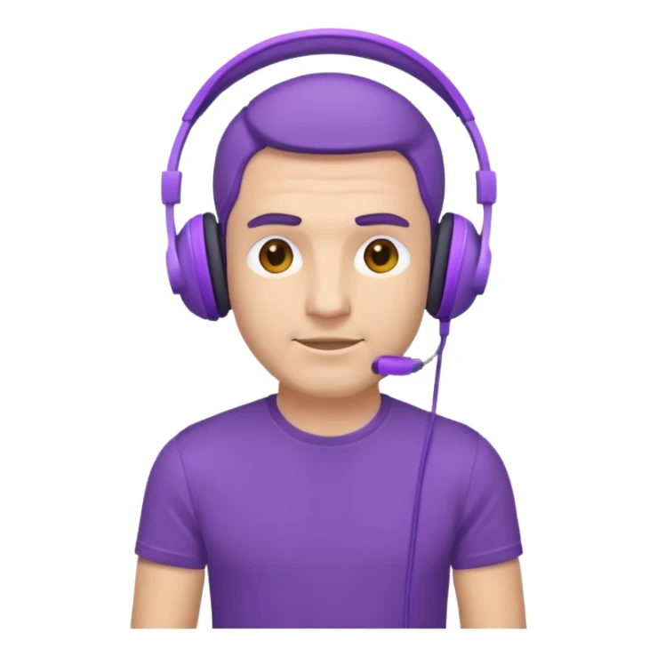 man with purple headphones and tshirt sticker