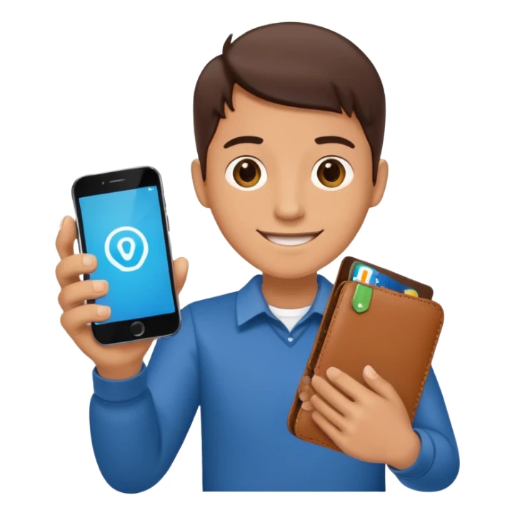 cheerful hand holding smartphone with wallet app open showing connect button symbolizing connecting your wallet sticker