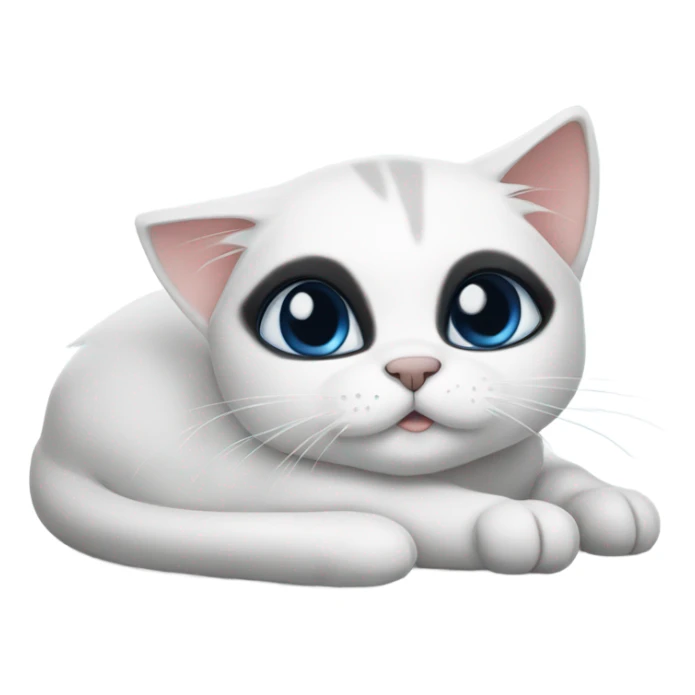 pretty white cat laying down with black face and black paws and blue eyes sticker