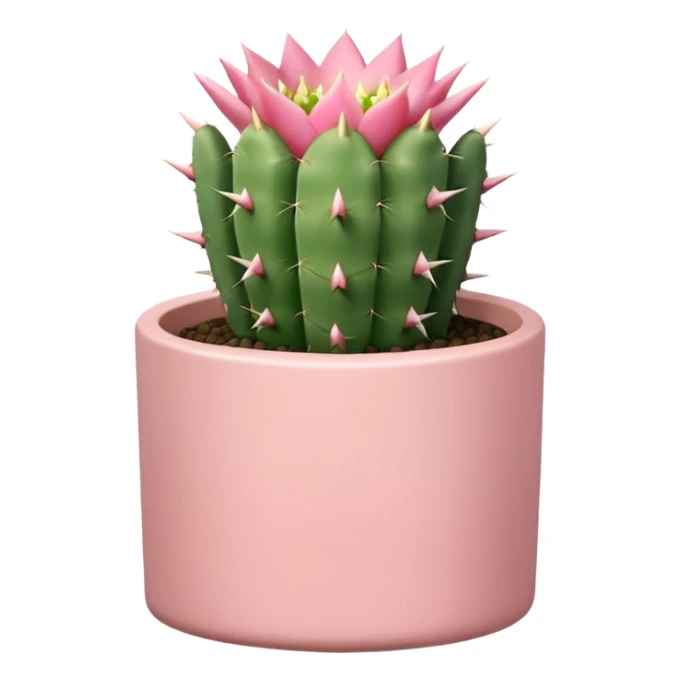 A pastel pink ceramic pot, cylindrical and shallow, containing a cereus cactus. sticker