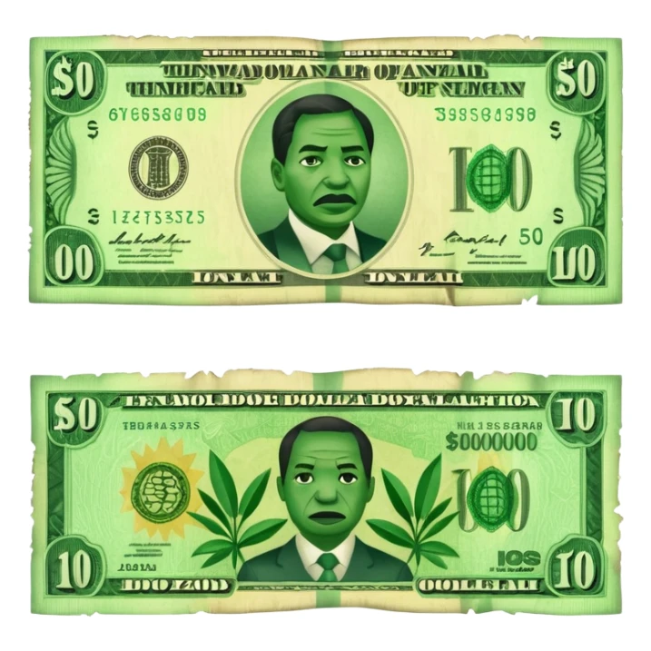 Zimbabwean dollar banknote emoji with green colors and details symbolizing hyperinflation sticker