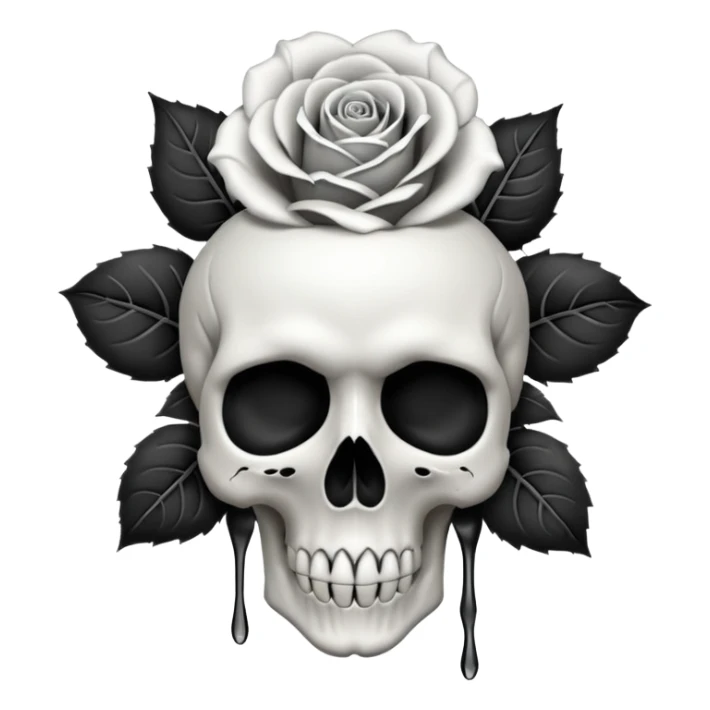 a gothic rose emoji with a skull as the flower, weeping effect sticker