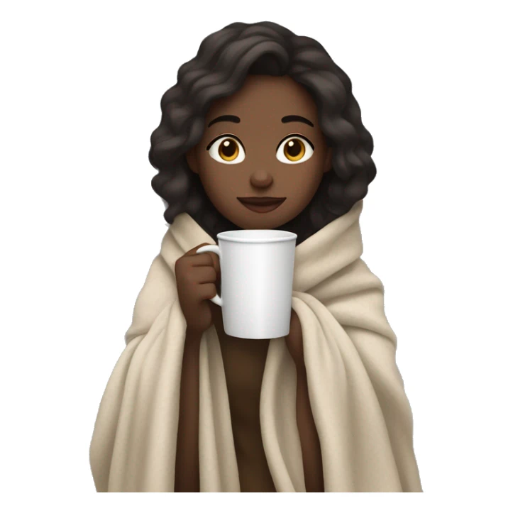 Pale  dark brunet girl  wrapped in cozy blanket drinking coffee sticker
