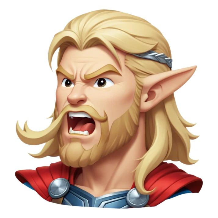 Cinematic Realistic Thor Portrait, head tilted slightly with a dramatic, wide-open yawn, revealing a relaxed yet powerful presence. The natural interplay of light accentuates his muscular contours and tender expression, balancing his legendary might with an unexpectedly human moment of repose. sticker