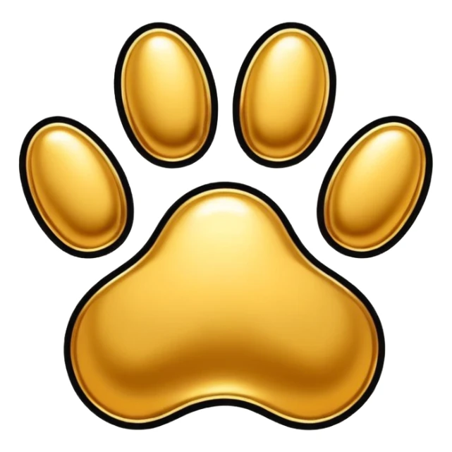 stylized golden animal paw print with shiny details and black outlines sticker