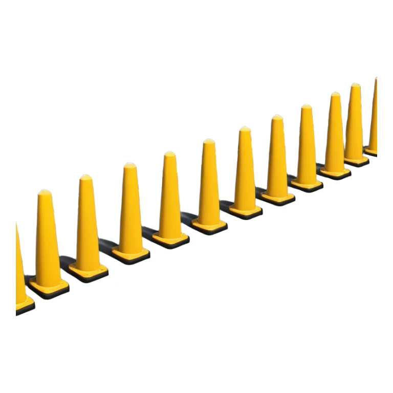 A boundary marked by a series of warning bollards lined up in a row, creating a clear division, with caution signs emphasizing the restricted area sticker