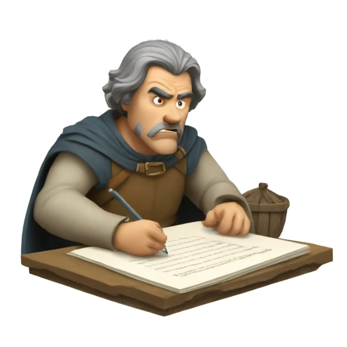 angry man writing tax paper medieval sticker