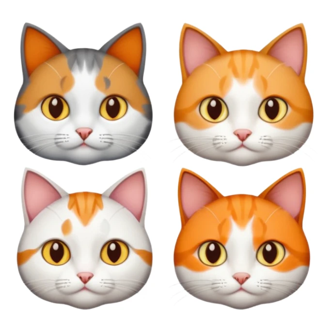4 different coloured short haired cats including; a dark brown tabby and white cat, and a dark grey and white  sticker