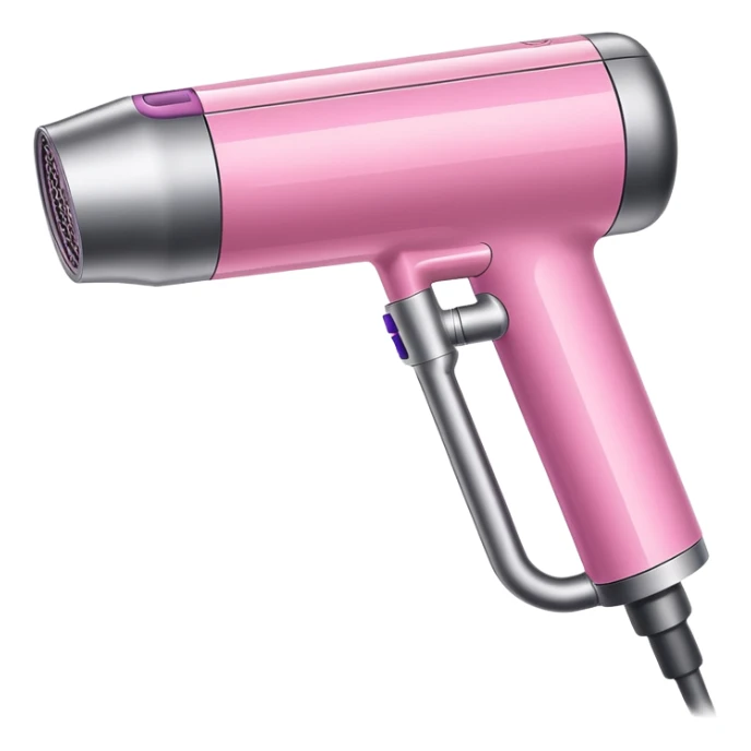 pink Dyson air wrap side angle, realistic style, sleek modern design, glossy pink finish with metallic silver accents on the nozzle ring. Compact proportions , clean lines, slight shading.  sticker