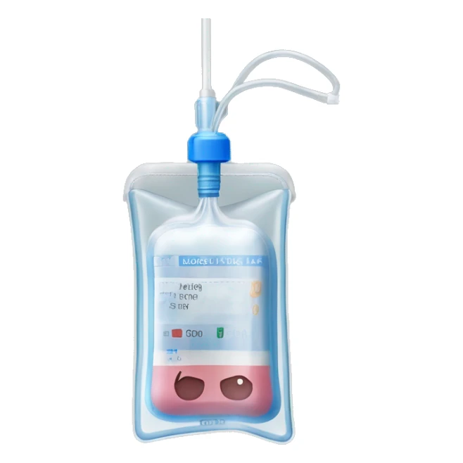 Rectangular transparent plastic iv bag filled with 500ml of fluid hanging on an iv pole in an intensive care unit  sticker