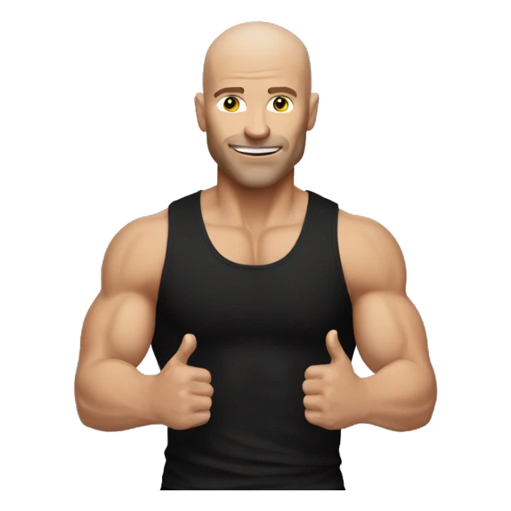 white guy doing shoulder press. no hair. black tank top sticker