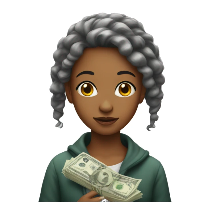 girl with a wad of money on her forehead sticker
