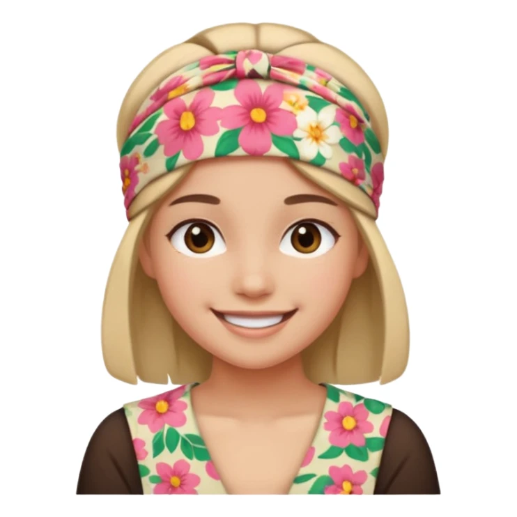 Girl wearing floral cloth headband and smile sticker