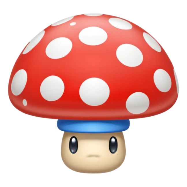 Mario Mushroom with blue cap and white spots, rounded and shiny, simple and cute, no text sticker