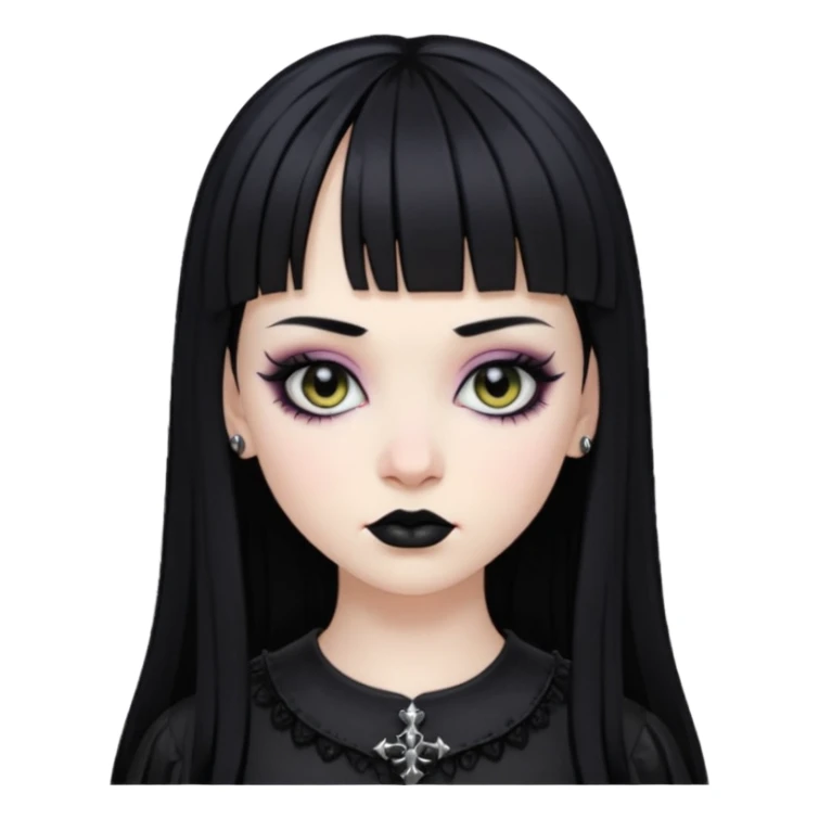 Faça uma moça de cabelo preto e micro franja pálida e com maquiagem gótica sticker