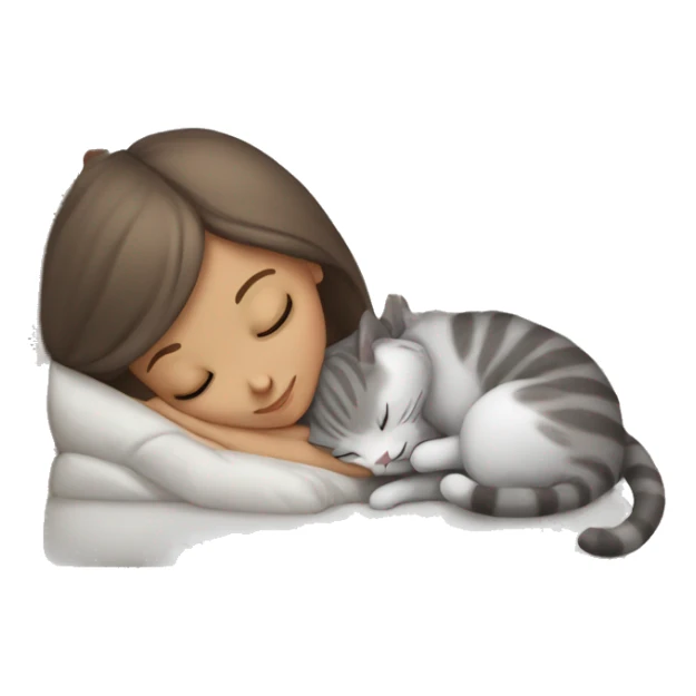 White girl brown hair sleeping with light grey kitty sticker