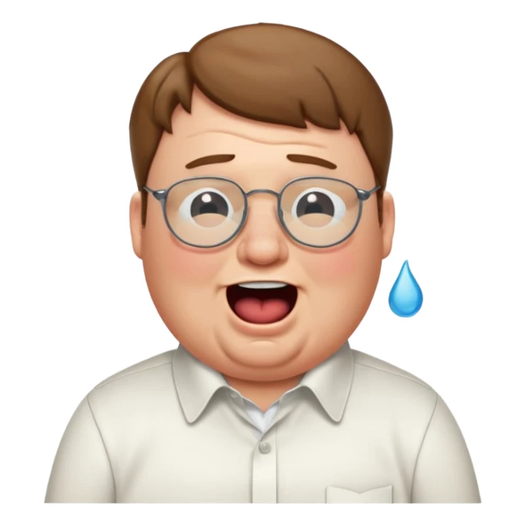 peter griffin as a laughing crying emoji in midjourney style with a white button up shirt and glasses sticker