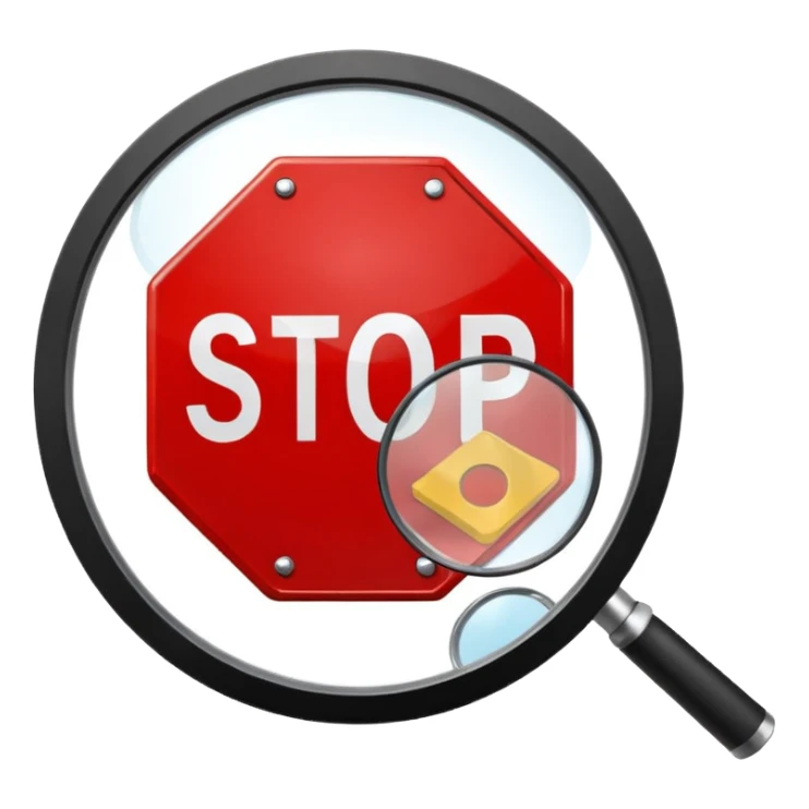 Stop at customs — a stop sign and a container with a magnifying glass. sticker