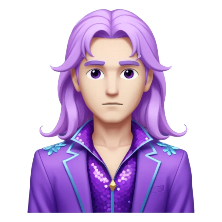 Zeus from Lore Olympus with long lilac hair, purple sequin outfit sticker