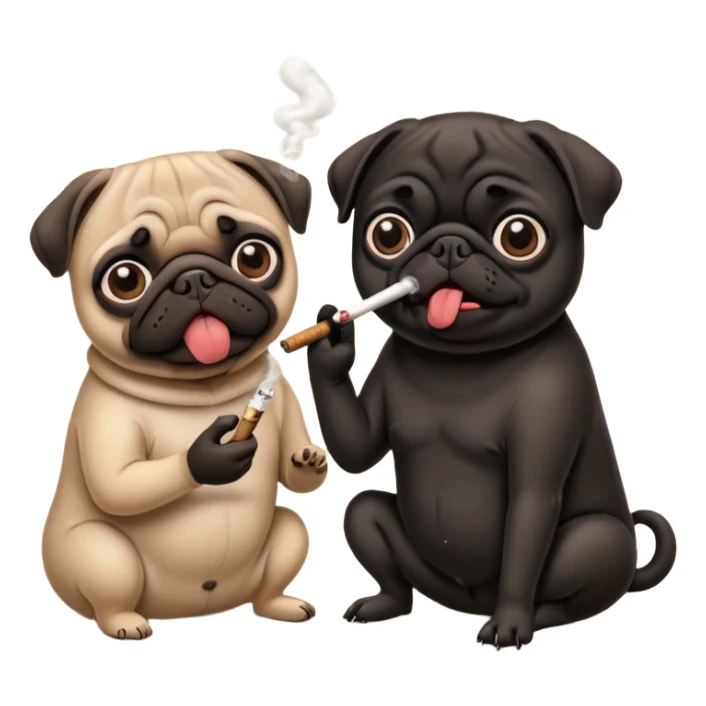 a pug couple, a beige pug and a black pug smoking a Joint sticker