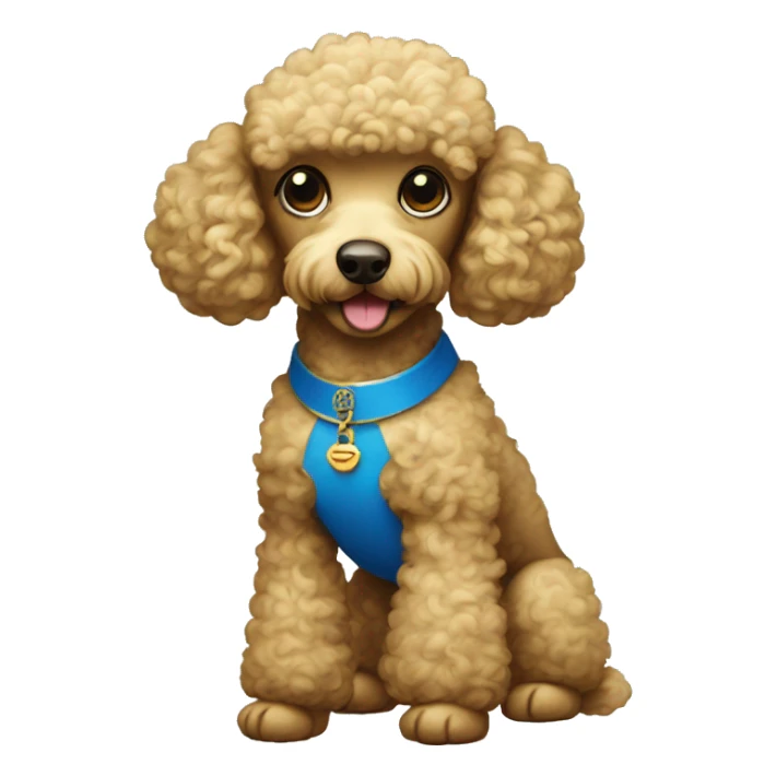 Poodle wearing blue and gold sticker