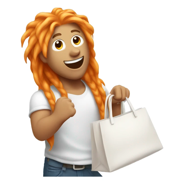 Long orange hair guy being really happy and holding a white bag sticker