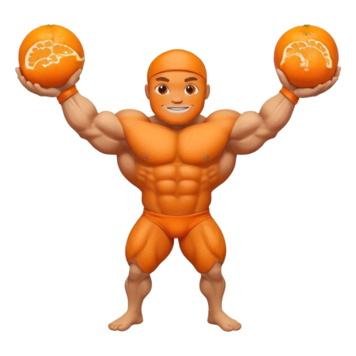 Fruit orange with a face and bodybuilder arms and leg sticker