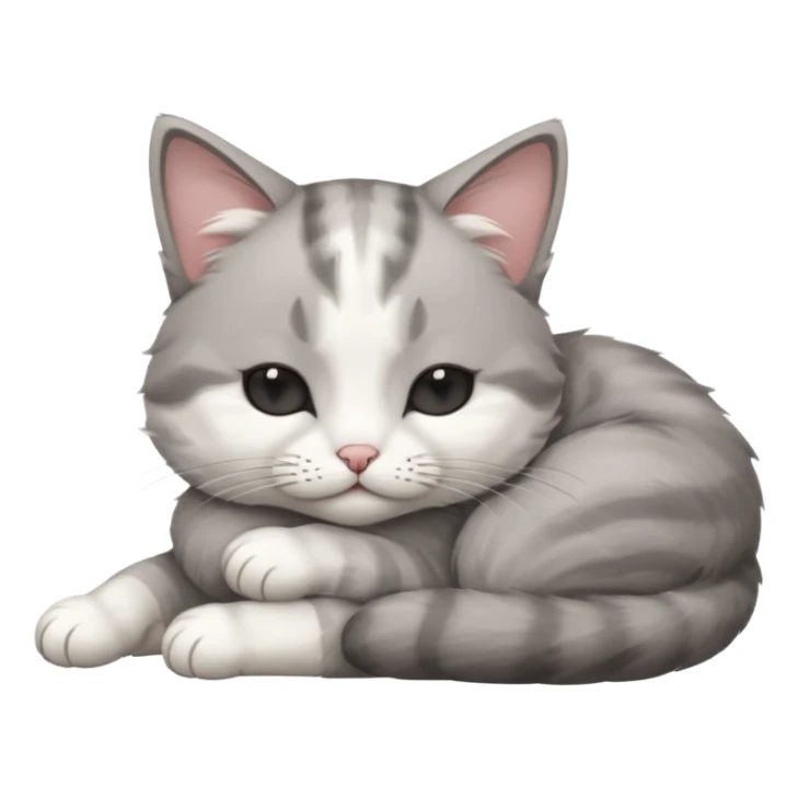 1 grey and white small cat with its eyes closed lying down leaning on his elbow with his paw curled under his head holding it up sticker