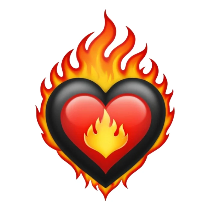 Black and red heart with flames tattoo style sticker