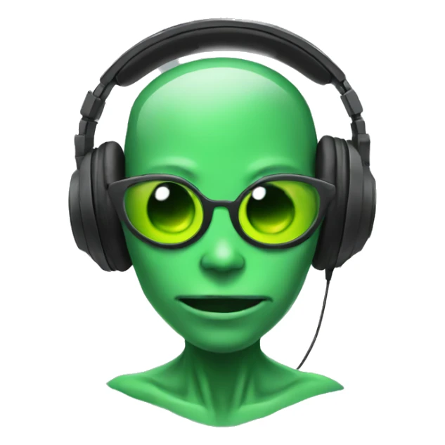alien streamer with headphones, with green skin sticker