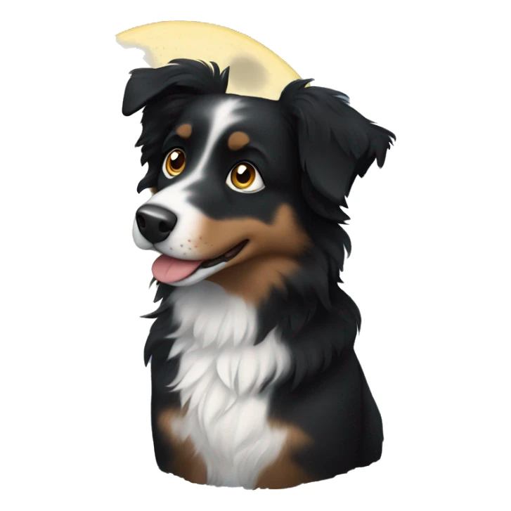 Small black australian shepherd dog moon sticker