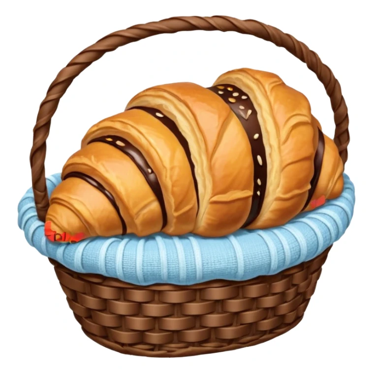 Croissant with poured chocolate in a pale blue wicker basket sticker
