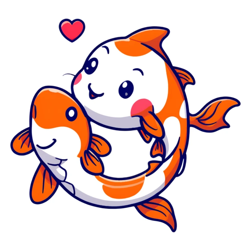 cute cartoon koi fish holding a heart sticker