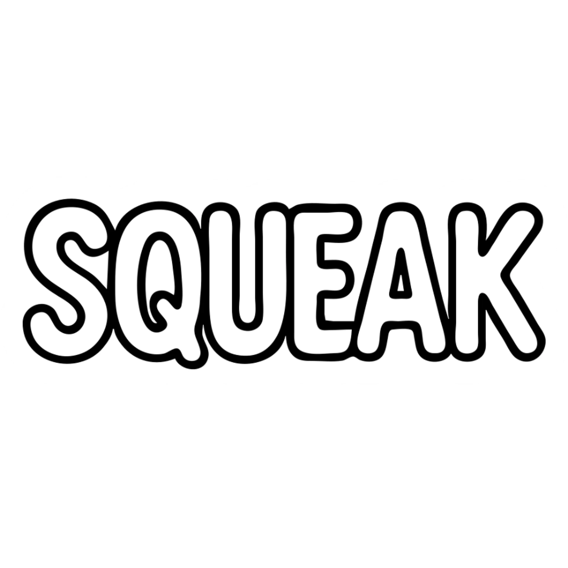 the word 'squeak' as a bold outlined icon with clear hand drawn text sticker