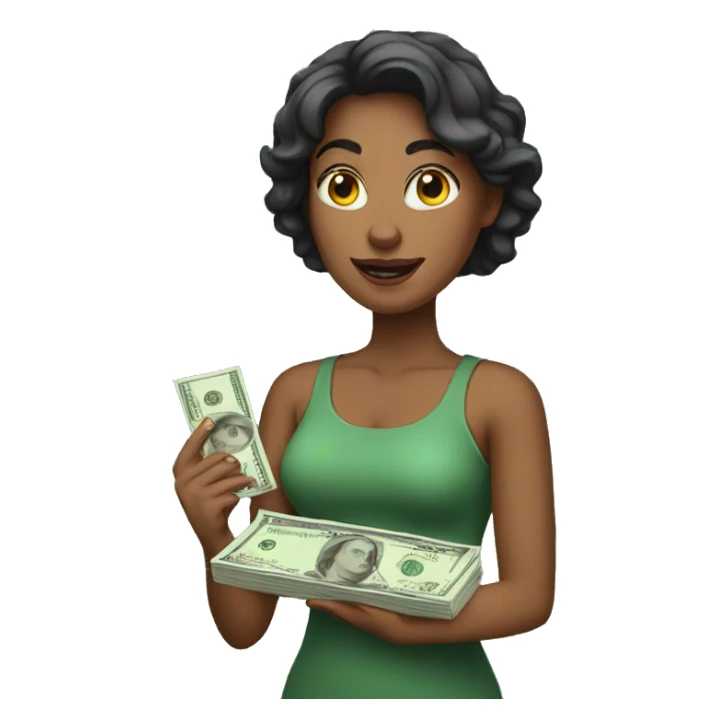 woman holding 10000 bucks sticker