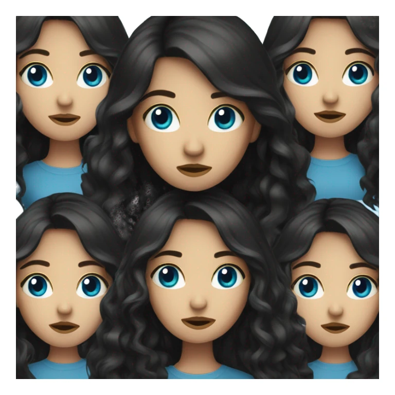 Create a girl with blue eyes and long black wavy hair confused sticker