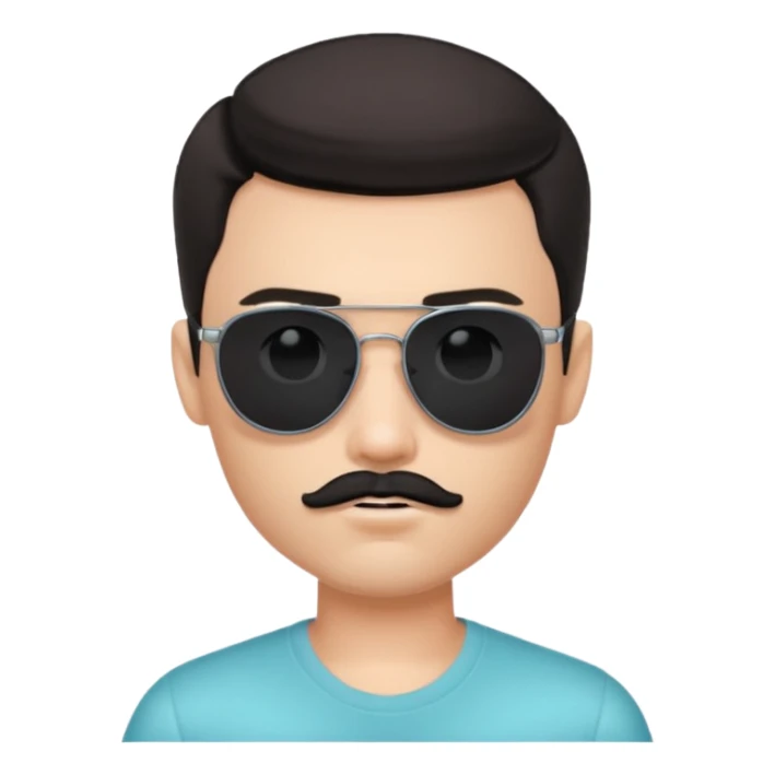 pretty handsome bratz man, wearing sunglasses , with black black black  eyes,  short dar, short mustache pale skin, defined jawlines sticker