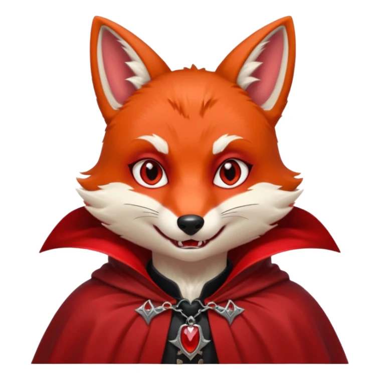Vampire animal, fox in red collar cloak, red eye, fangs sticker