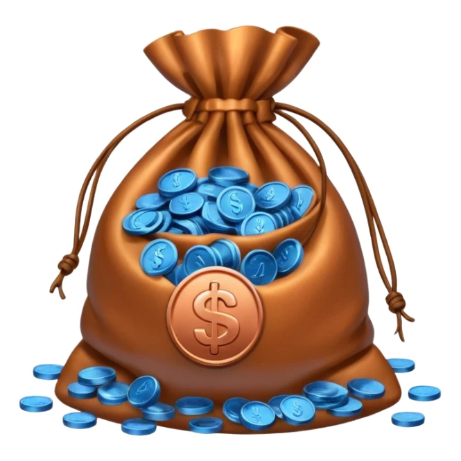 blue coins inside a money bag  sticker
