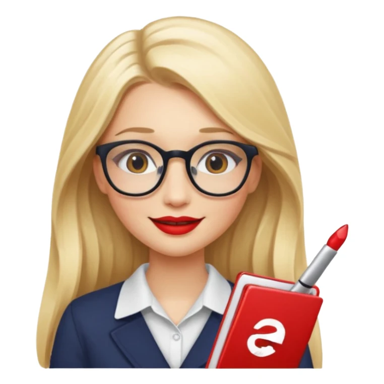 blondy girl with glasses learn analytics she is so pretty and seems like director bitch of company. with long hair and red lips and with makeup sticker