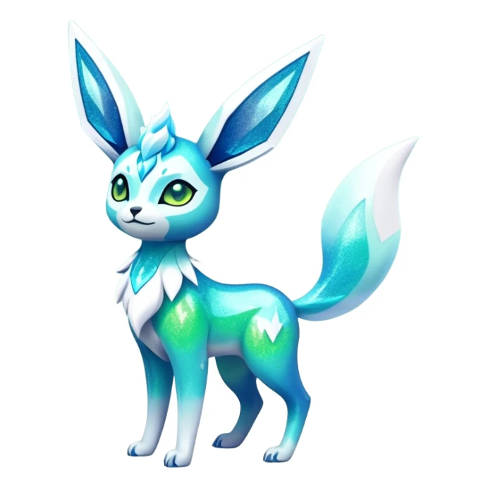 Shiny Exotic Tropical Colorful Neon-colored Glittery Ethereal Sparkly Glaceon-Amaura-Aurorus-Fakémon-hybrid-creature (full body)  sticker