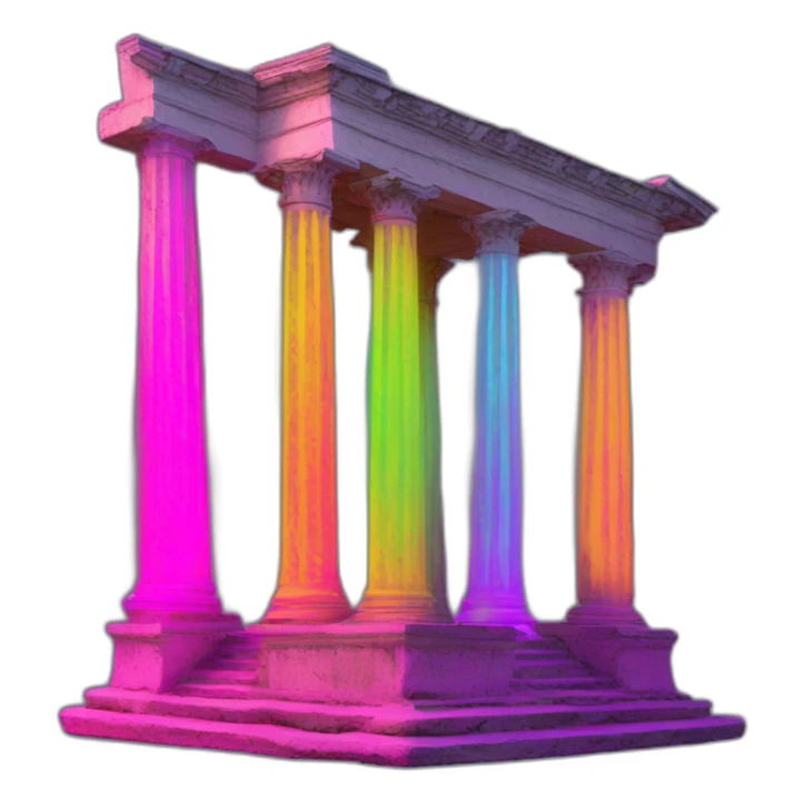 three pillars of antingua rome, in neon color, worn out. sticker