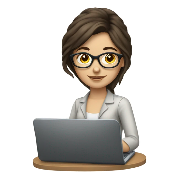 Beautiful brunette white skgirl working on a computer with glasses sticker