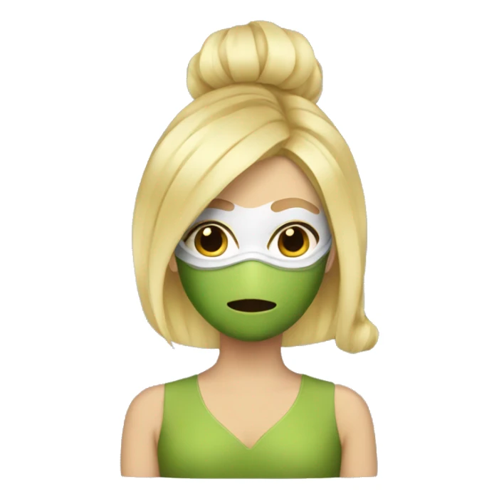 Blonde hair with a mask and a matcha  sticker