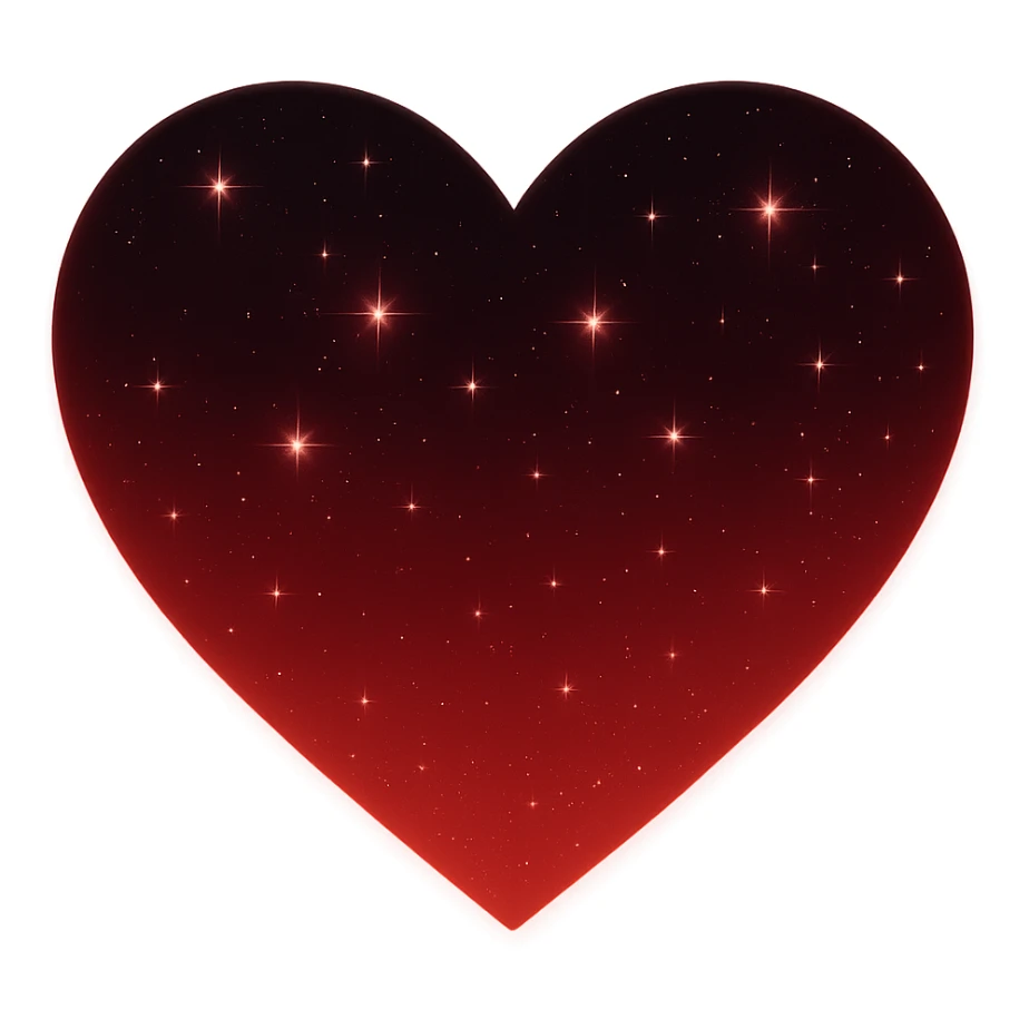 Modify the heart with a night sky gradient to red night theme with a red gradient, more stars, and a soft glow. Remove the background entirely  sticker