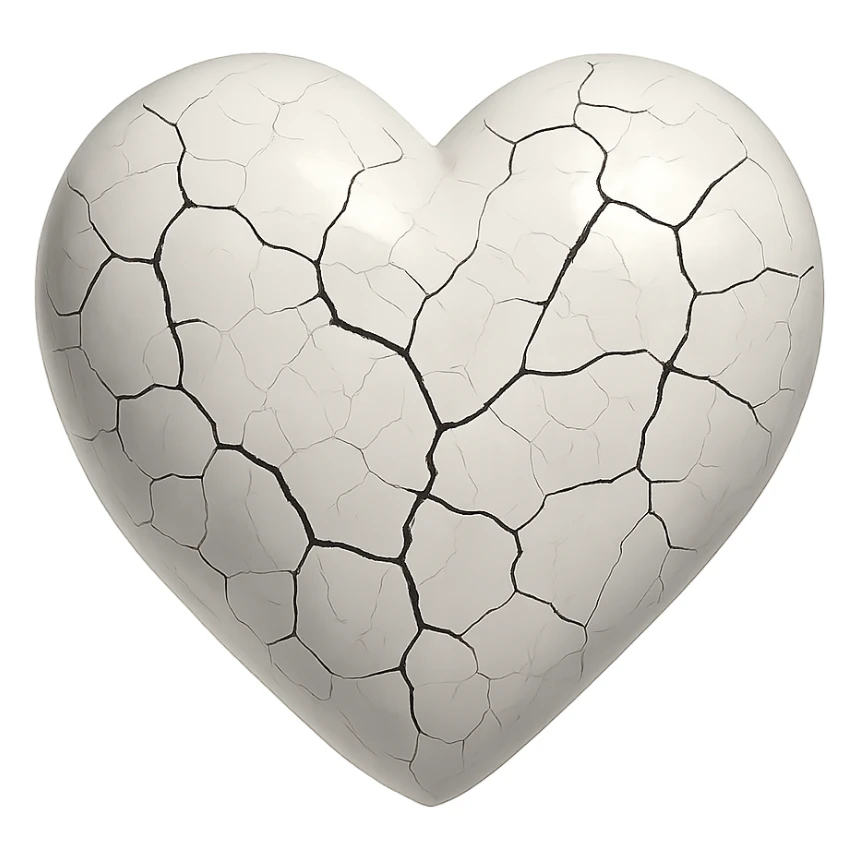 heart with a cracked porcelain effect, no background sticker